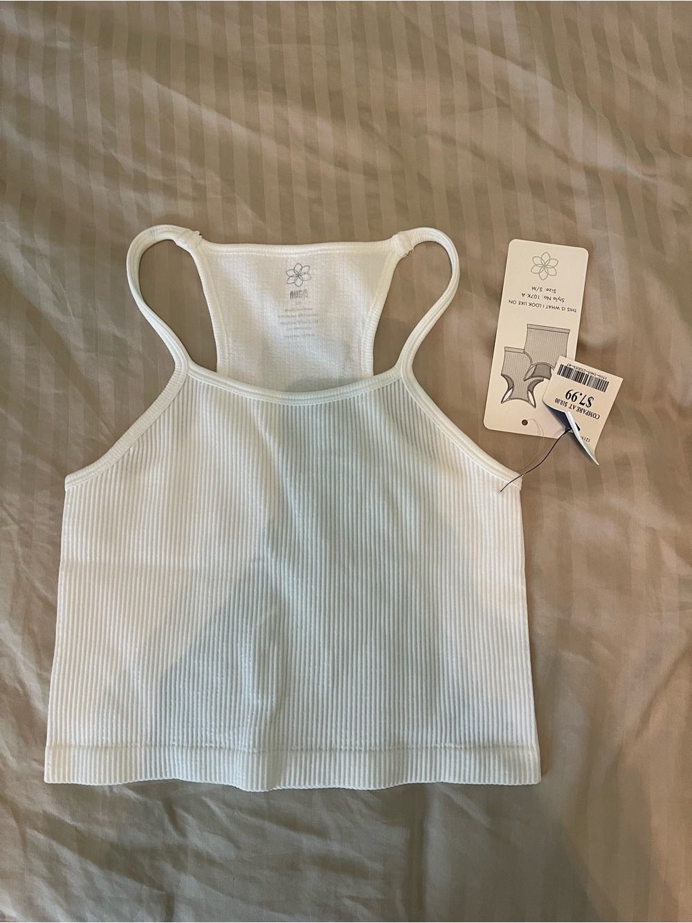 Auga White Ribbed Seamless Racerback Crop Top NWT